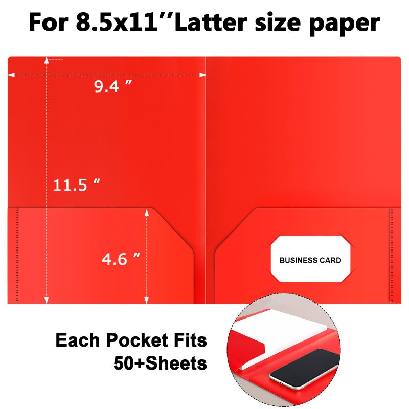 HABGP Plastic Folders with Pockets  6 Color Heavy Duty Two Pocket Folder Business Card Holder for Office High School - Image 2